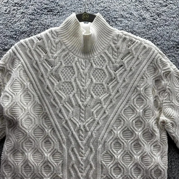 Talbots Large Cable Knit Sweater Pullover Stand Collar Cream Cozy Warm - Picture 3 of 9